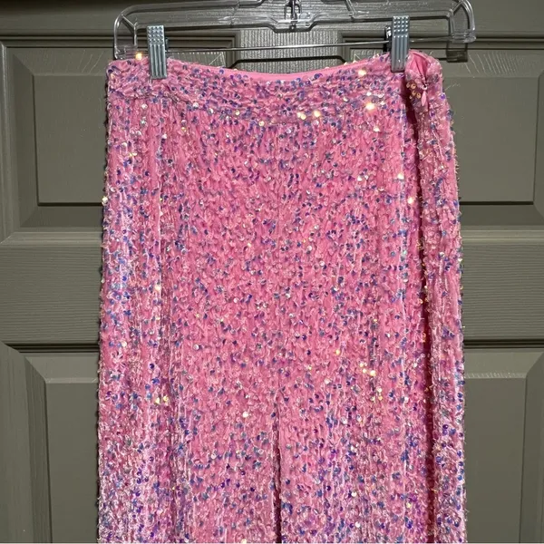 NWOT pink sequin glitter wide leg pants - Image 11