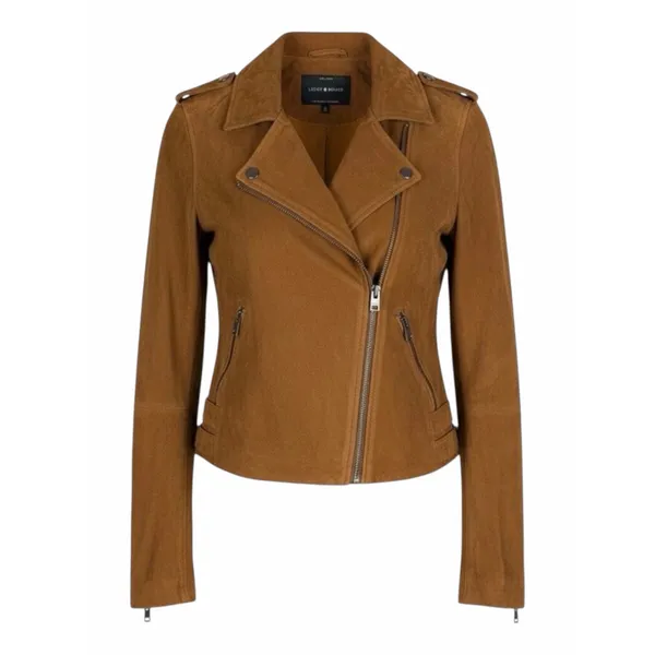 Lucky Brand Goat Suede Asymmetrical Zip Moto Jacket Brown Size XS - Image 3