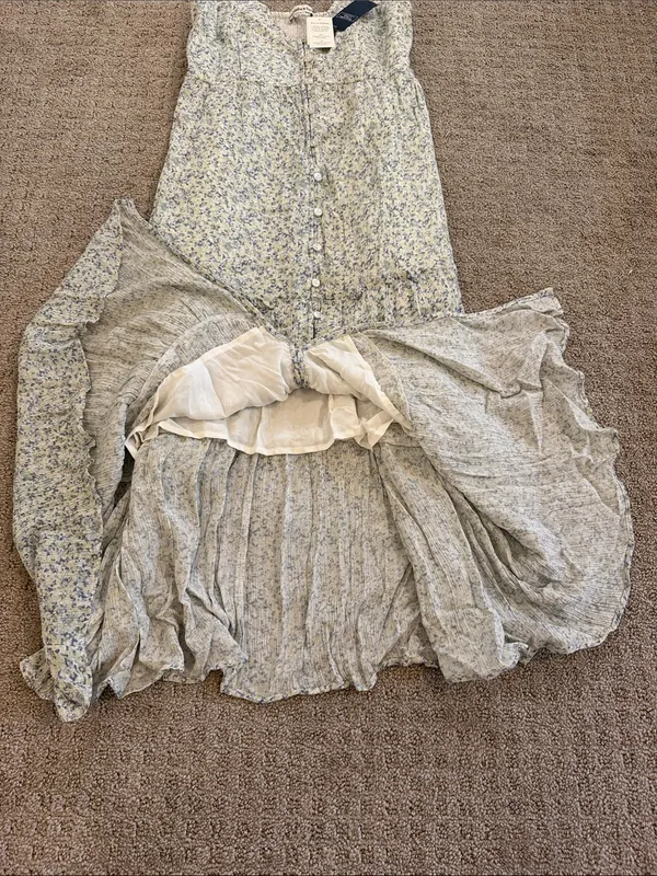 Abercrombie & Fitch Light Blue Floral Tiered Spaghetti Strap Midi Dress XS - Image 8