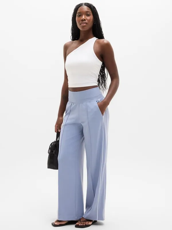 New Athleta M Venice Track Stripe Wide Leg Pant Storm Blue White Medium Regular - Image 4