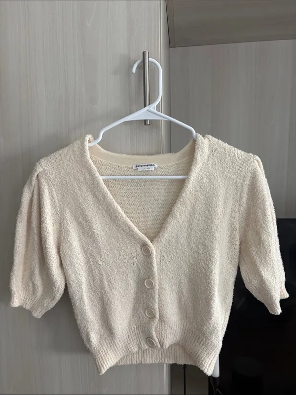 Reformation | Hope Organic Cotton Cardigan In Ivory - Image 3
