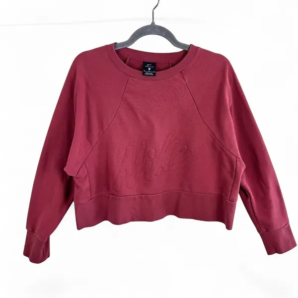 Nike Dri-FIT Womens Cropped Pullover Sweatshirt‎ Embossed Logo Rose Red Medium - Image 4