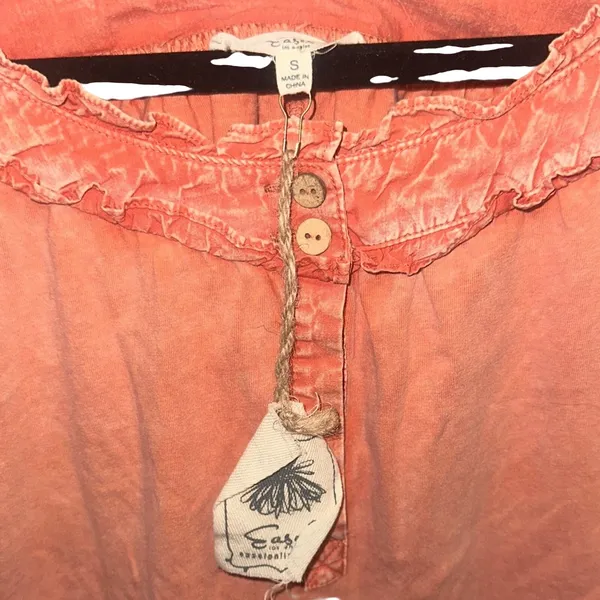 Easel Sm Coral Puff Sleeve Blouse - Image 3