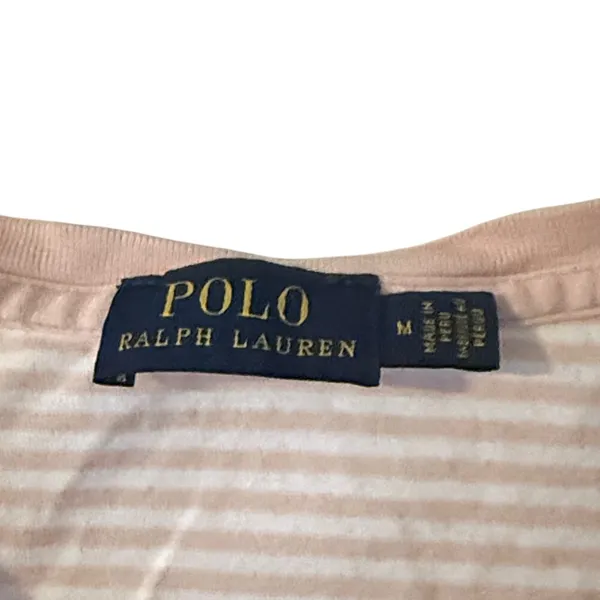 Polo Ralph Lauren Striped V-Neck T-Shirt‎ Women's Pink White Medium - Image 4