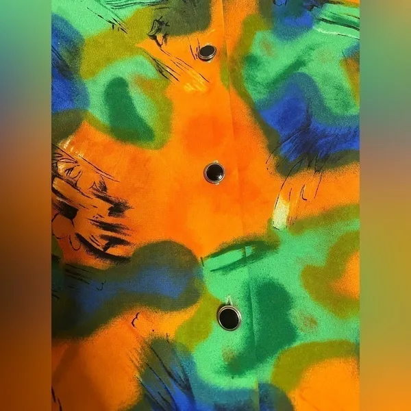 Vintage Orange Blue Green Button Blouse XL - Image 5