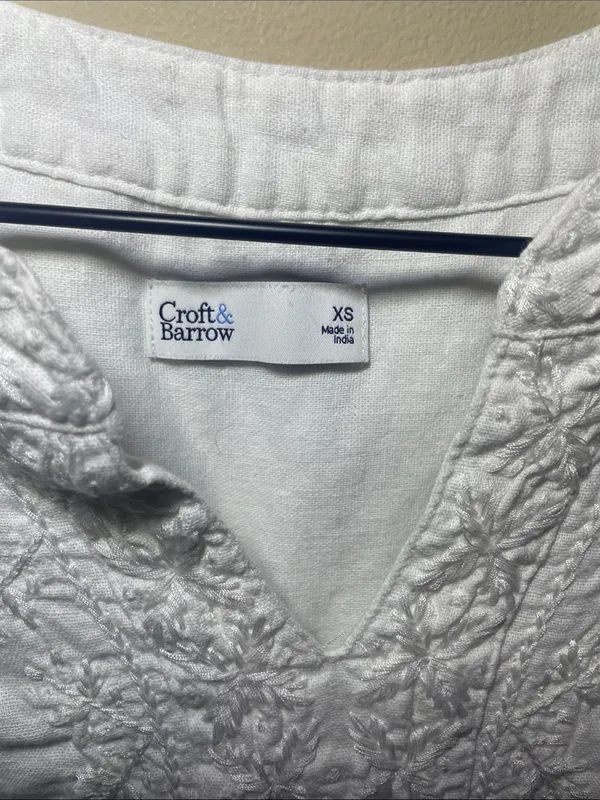 Croft & Barrow White Embroidered Sleeveless Dress XS Boho Cottagecore - Image 3