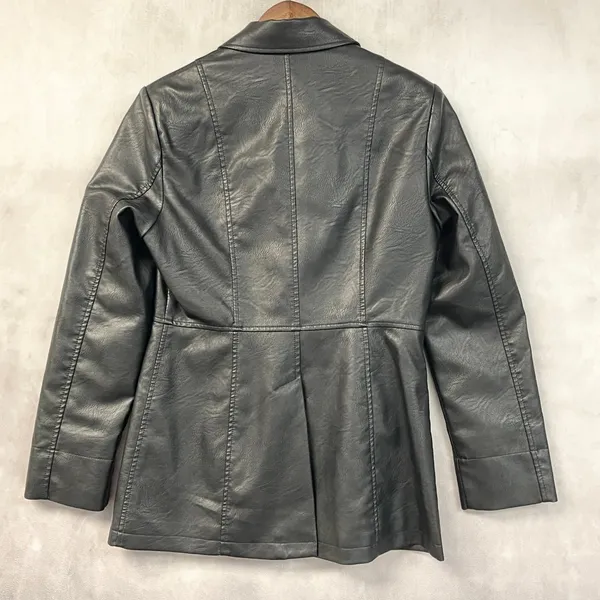 Max Studio Women Faux Leather Blazer Jacket Size M Black Sleek Indie Edgy Chic - Image 2