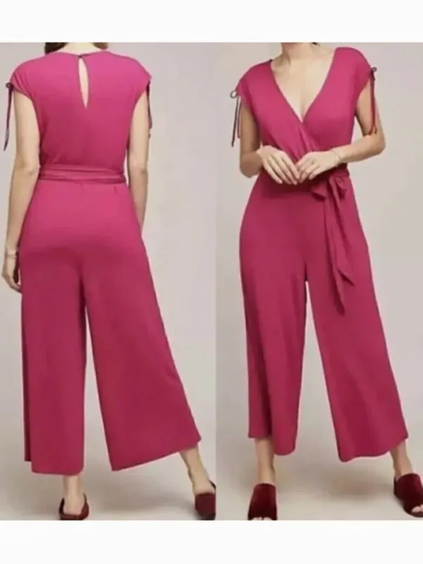 MOULINETTE SOEURS ANTHROPOLOGIE ANTHRO Alisande Jumpsuit Pink Crop Ankle NO BELT - Image 2