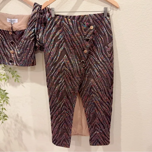Elliatt Mikayla Crop Top and Maxi Skirt Two Piece Set In Purple Multi Small NWT - Image 10