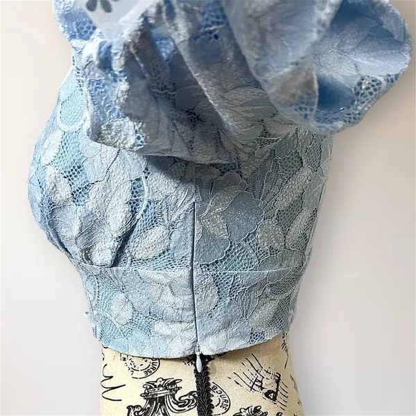 For Love & Lemons Uma Lace Crop Top S Blue Embroidered Puff Sleeve NWT Fairycore - Image 10