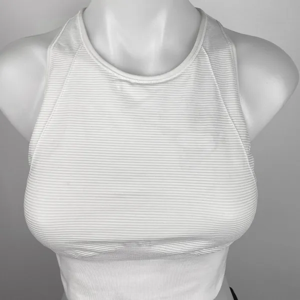 Lululemon White Striped Racerback Athletic Yoga Crop Tank Top Sports Bra Size S - Image 3