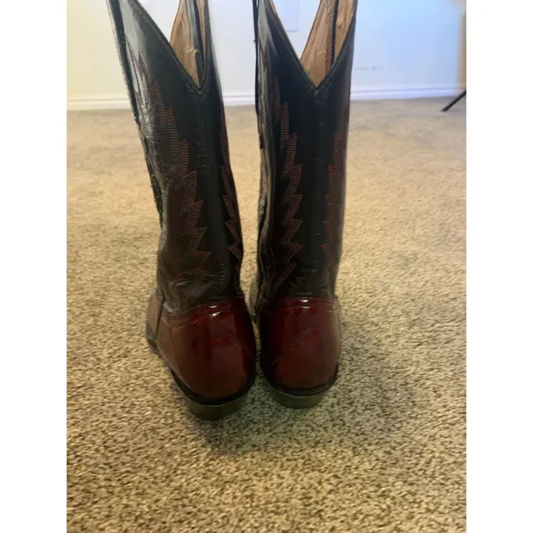 Vintage Montana Womens 6.5 B Cowboy Boots Burgundy Black Two Tone Leather Mexico - Image 3