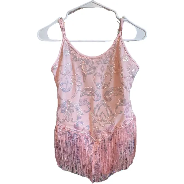 NWT ODIZLI Pink Sequin Fringe Tassel Cami Bodysuit Rave Dance Costume Small - Image 5