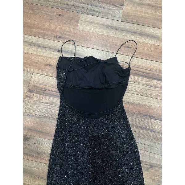 B. Darlin Black Rhinestone Glitter Bodycon Maxi Dress Spaghetti Strap Y2K Formal - Image 8
