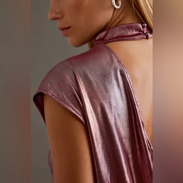 By Anthropologie • Cowl-Neck Liquid Shine Top Pinkish Red - Image 16