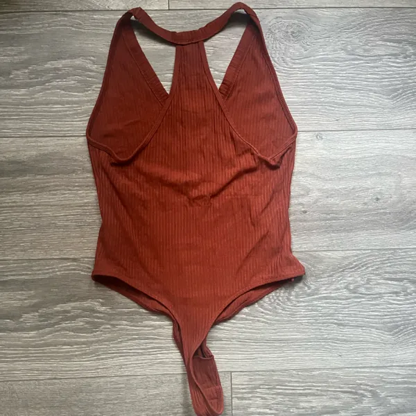 Free People Orange Brown Ribbed Sleeveless Racerback Bodysuit Size M Fall Trendy - Image 2