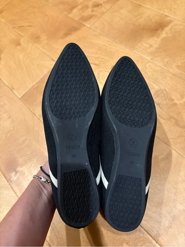 VIVAIA knit pointed-toe flats shoes black white contrast sz 38 7.5 - Image 6