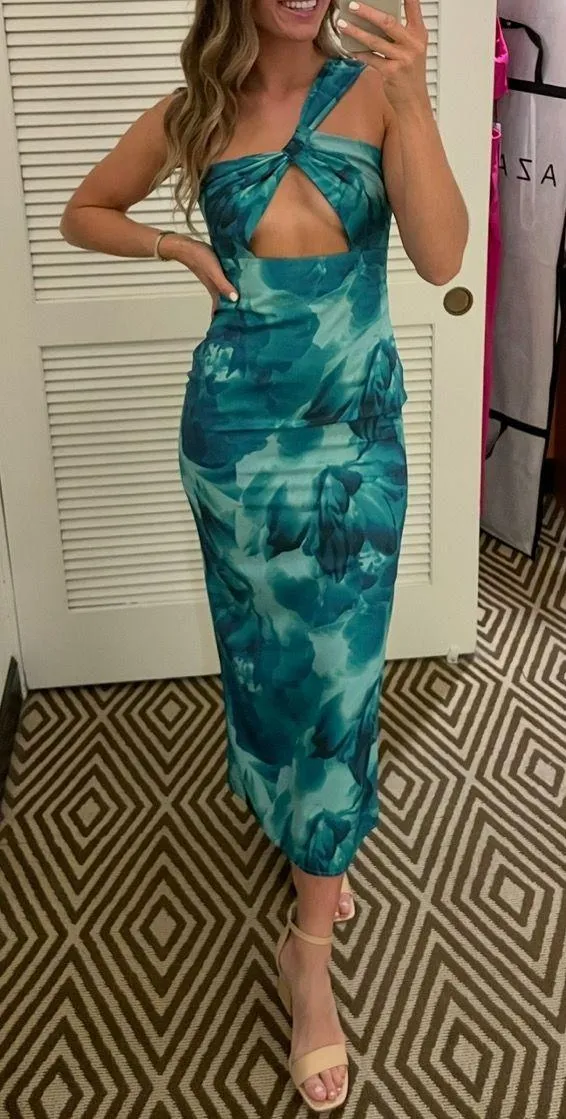 Wedding Guest Dress Blue and Green Floral - Image 3