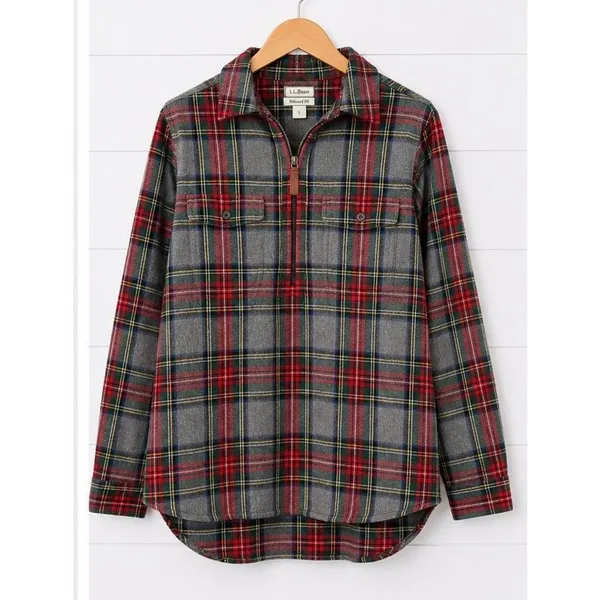L.L. Bean relaxed fit flannel pullover zip up sweater large - Image 8