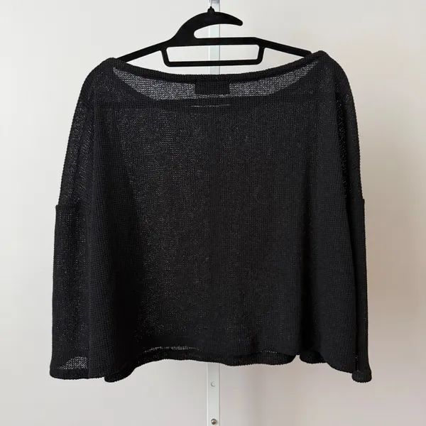 REVIR Whimsigoth Goth Boho Relaxed Sheer Knit Boat Neck Boxy Sweater S/M Black - Image 3