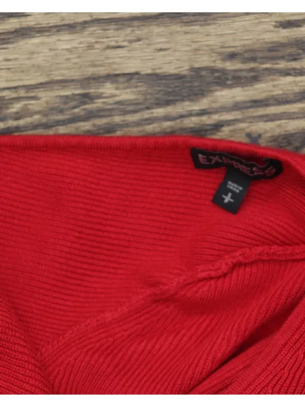 Express Womens Cropped Knit Tie Back Top Red S - Image 3
