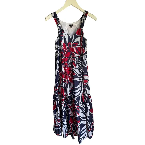 Talbots Petite Cotton Tropical Midi Dress Navy Red White Size Petite Small - Image 5