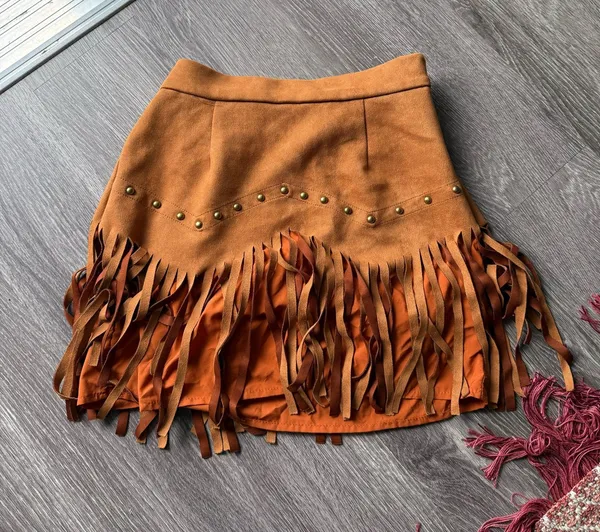 Unknown Source Fringe Skirt Orange Size XS - Image 2