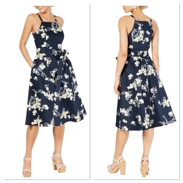 RACHEL Rachel Roy Womens Paulette Dress Fit‎ & Flare Navy Blue Floral Size 4 - Image 2