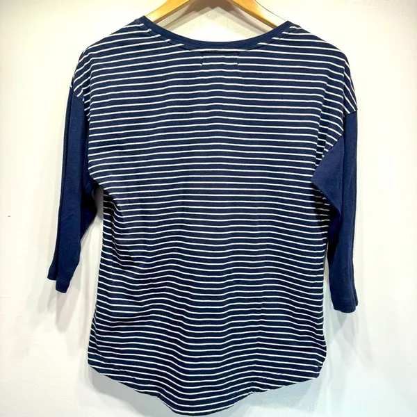 Lauren Active by Ralph Lauren Navy Blue & White Striped Jersey Top Nautical - Image 4