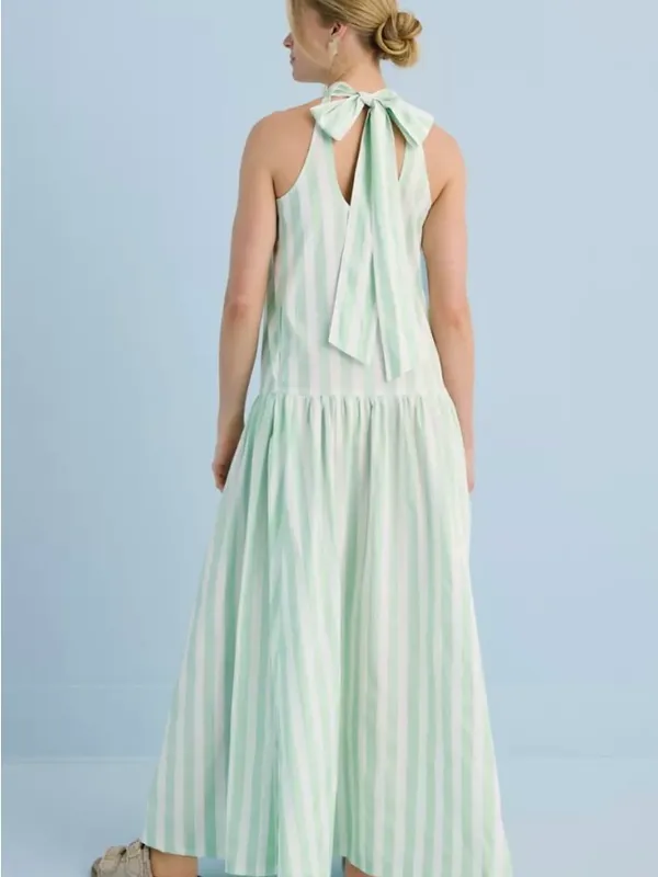 crown & ivy Mint and White Striped Halter Maxi Dress - Image 2