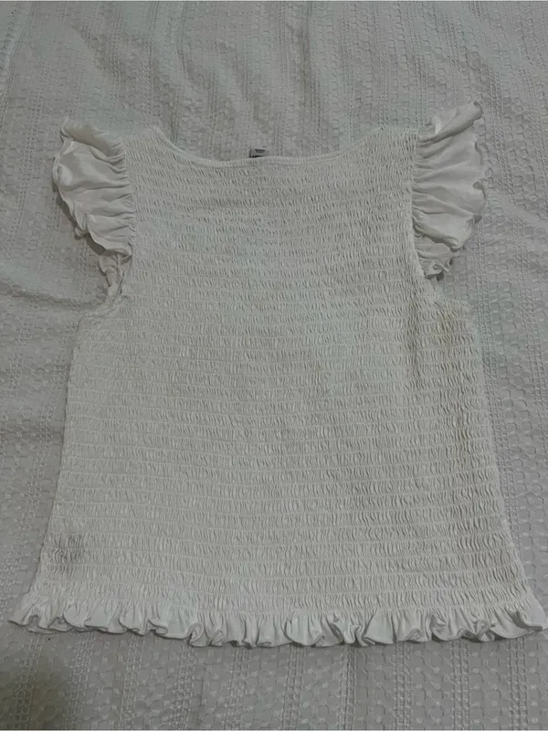 Old Navy White Smocked Square Neck Ruffle Sleeve Top Sz L Feminine - Image 3