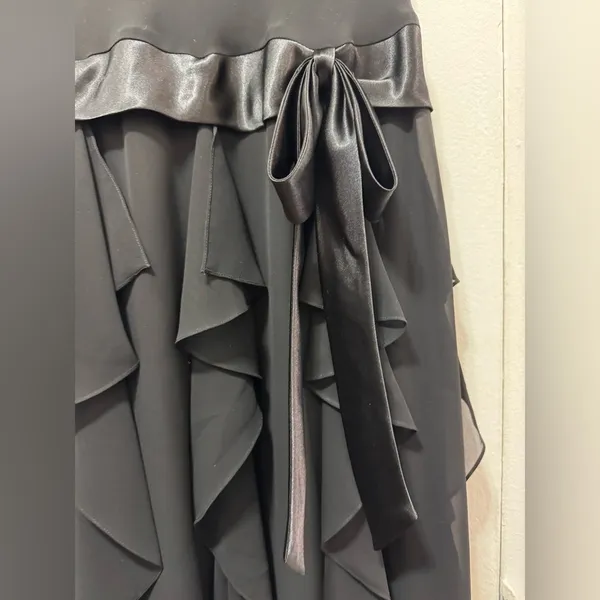 Vintage Y2K Liz Claiborne Black Party Dress Ruffled Tiered Bow Drop Waist 6 - Image 5
