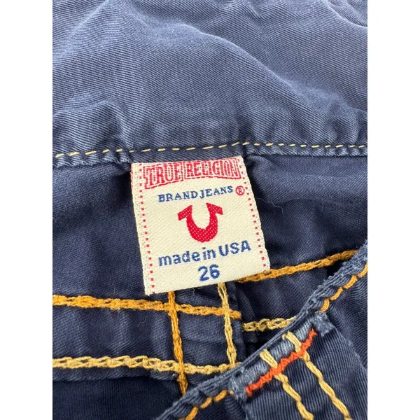 True Religion Joey Navy Blue Big T Stitch Low Rise‎ Flare Pants 26 Made in USA - Image 6