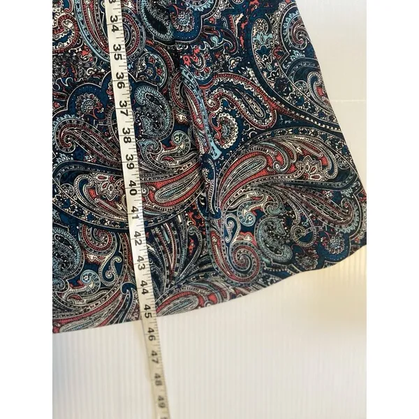 TALBOTS Teal‎ Paisley Stretch Shirred Blouson Midi Dress Size L Large Classic - Image 11