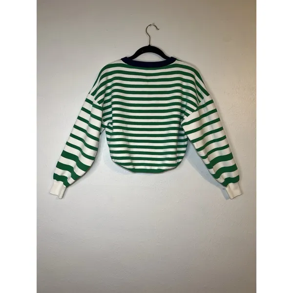 Daily Practice Striped Cropped Knit Sweater Crew Neck Long Sleeve Ribbed XS - Image 3