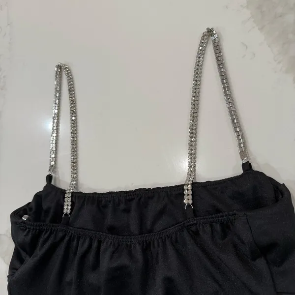 Windsor Gleam And Glow Rhinestone Bustier Top Women’s Small Black Cropped Satin - Image 12