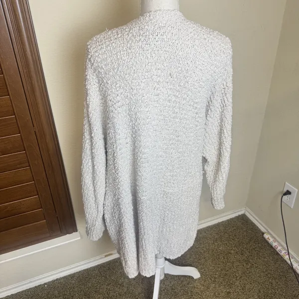 Bobeau Cream Cardigan Textured Knit chunky Sweater Coat sz L open front‎ duster - Image 3