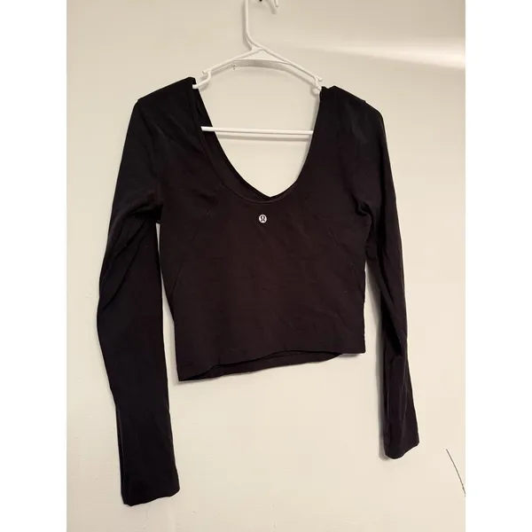 Lululemon Size 8‎ Black Long Sleeve Align Top Cropped Scoop Neck Workout Nulu - Image 3