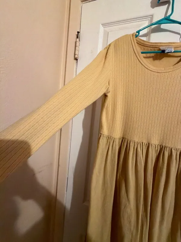 Bedford Fair Vintage Yellow Long Sleeve Ribbed Knit Bodice Maxi Dress - Image 4