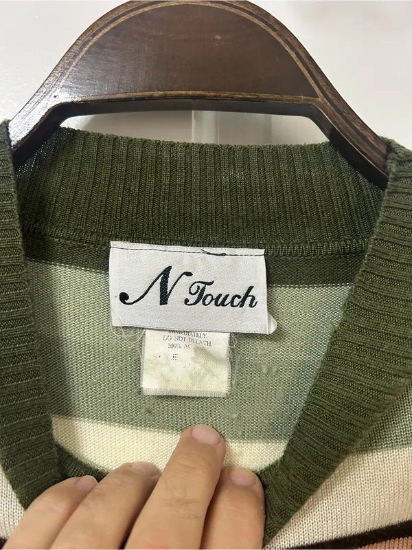 Striped Turtleneck Sweater in Olive, Coral & Cream - Image 3