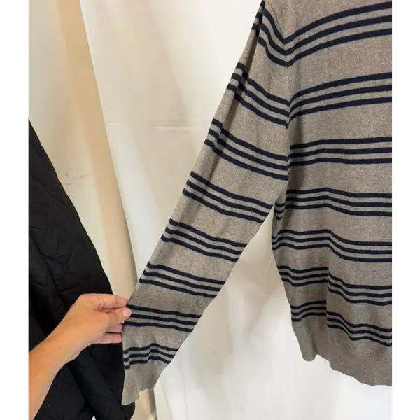 J.Crew Mens Cotton Cashmere Striped Crewneck Sweater Grey Navy Blue Large - Image 5