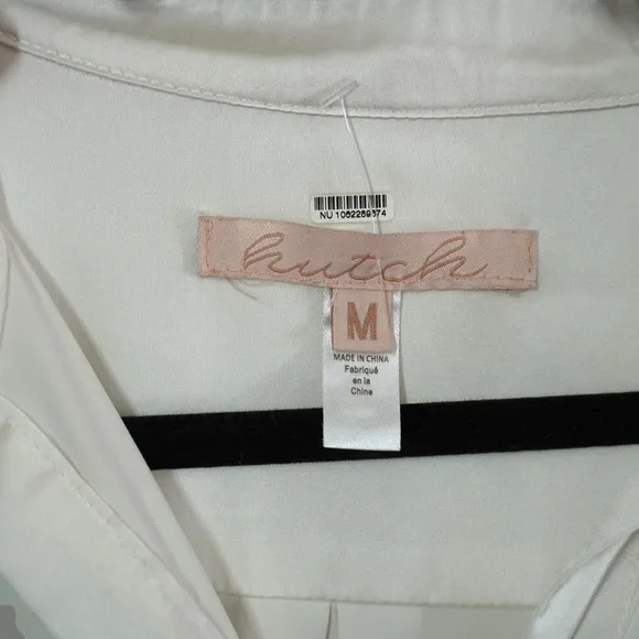 Hutch Medium White Cream Satin Tie‎ Front Long Sleeve Button Down Blouse Chic - Image 5