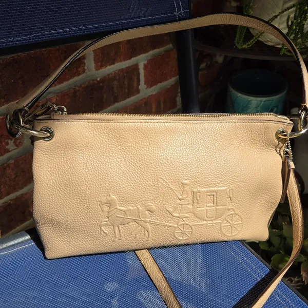 Coach Charley Embossed Horse and Carriage Pebbled Leather Crossbody TAN - Image 2