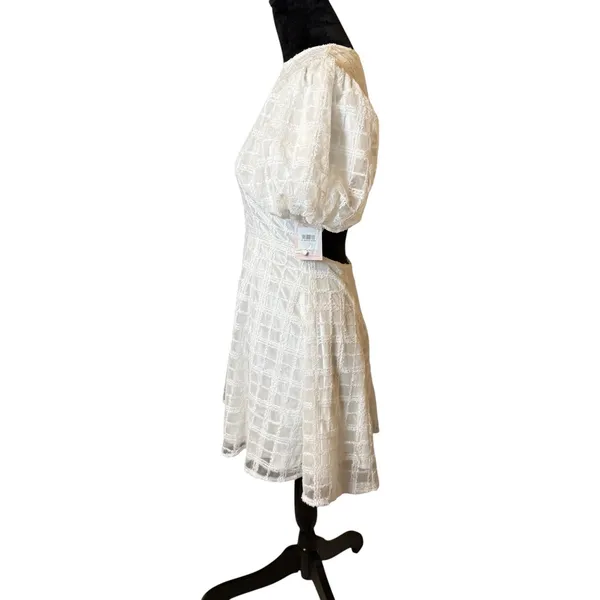 Birdy Grey White Puff Sleeve Mini Dress Size Medium Open‎ Back Bridal Graduation - Image 4