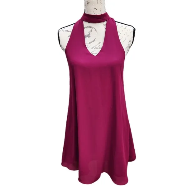 LULUS GROOVE THING SWING DRESS MOCK NECK‎ IN MAGENTA Small - Image 11