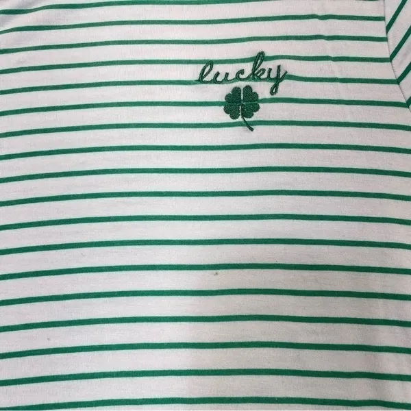 Kelly Green & White Striped Lucky Embroidered Tee Women’s Size Medium - Image 6