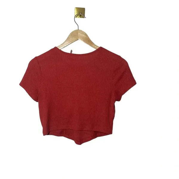 PacSun S Red Ribbed Fitted Crop Top Short Sleeve Baby Tee Rayon Stretch - Image 6
