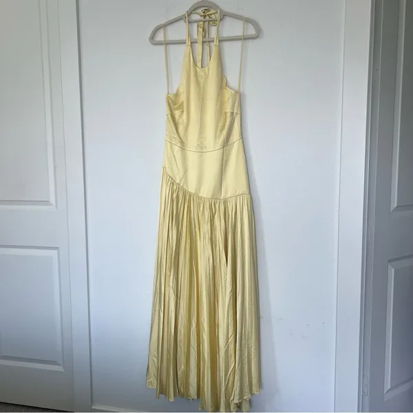 Alexis Saab Pleated Drop Waist Maxi Dress in Yellow S - Image 5