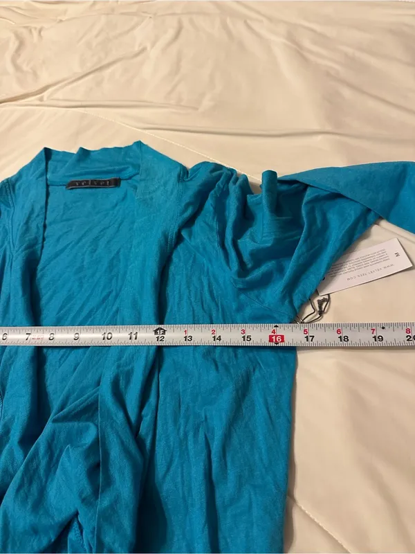 Velvet by Graham & Spencer Turquoise Open-Front Long Sleeve Cardigan -NWT - Sz M - Image 9