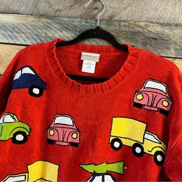 Coldwater Creek Red Christmas Tree Car‎ Sweater Size Small - Image 3